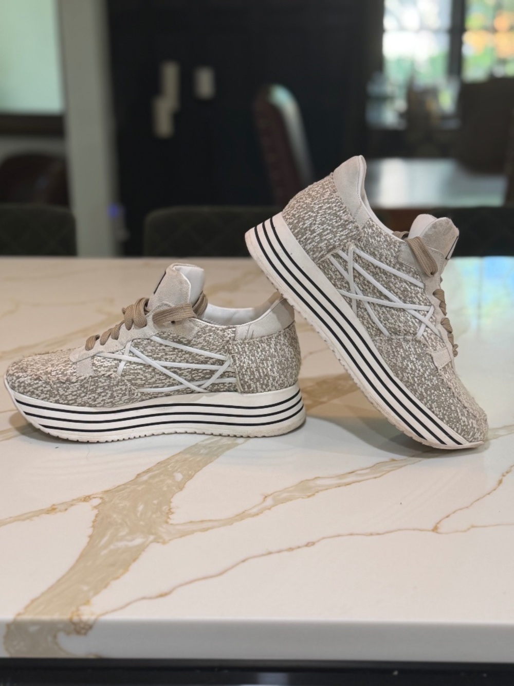 Tan and White Woven Sneaker